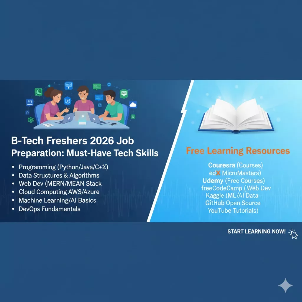 B.Tech Freshers 2026 Job Preparation: Must-Have Tech Skills + Free Learning Resources