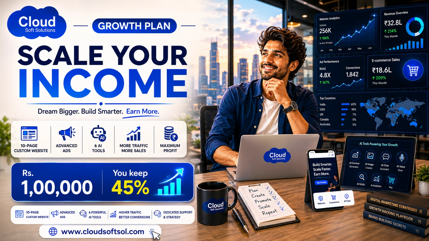 CloudSoft Growth Plan — enrolment Rs. 1,00,000, you keep 45%