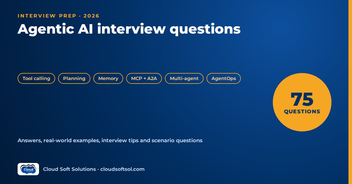 Agentic AI interview questions 2026: 75 questions on tool calling, planning, memory, MCP and A2A, multi-agent design and AgentOps