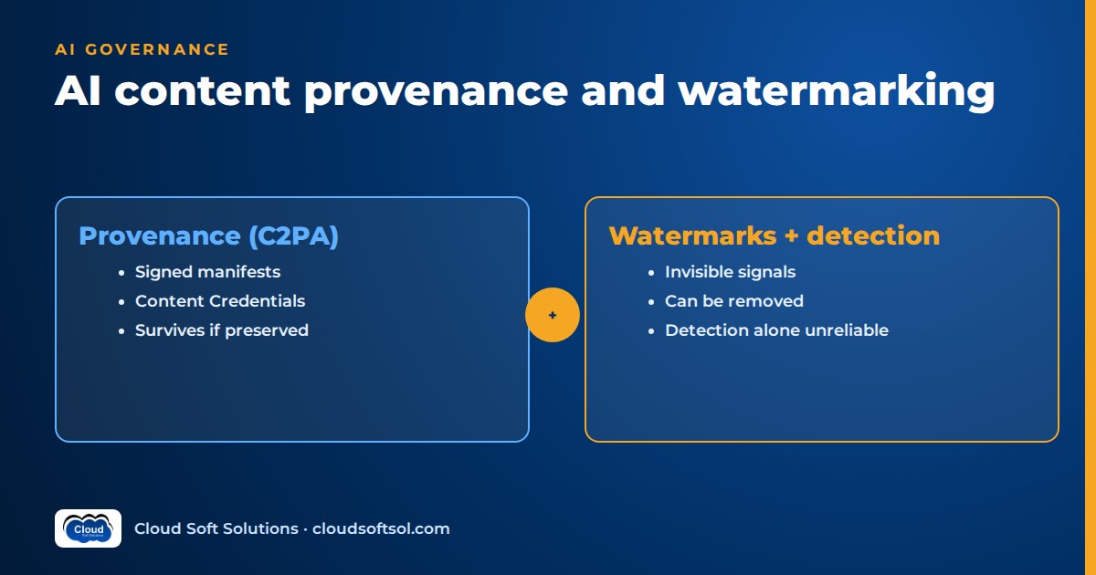 C2PA provenance with signed manifests and Content Credentials compared with invisible watermarks and detection classifiers