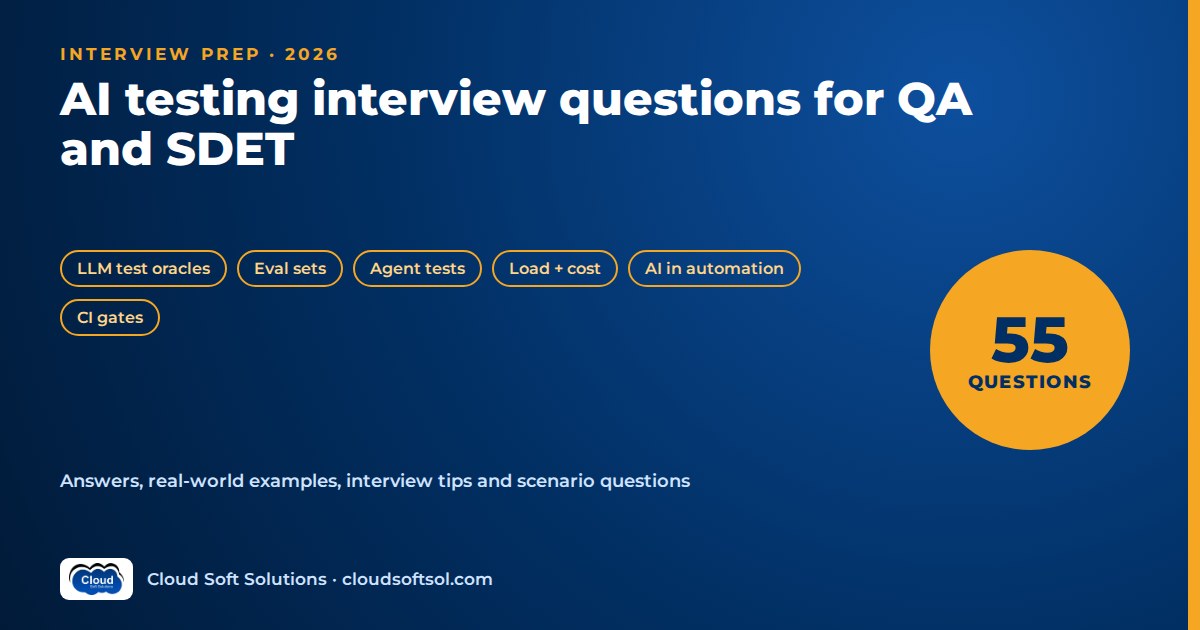 AI testing interview questions for QA and SDET 2026: 55 questions on LLM test oracles, eval sets, agent tests, load and cost, and CI gates
