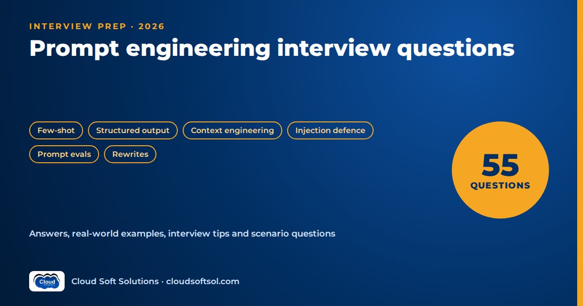 Prompt engineering interview questions 2026: 55 questions on few-shot, structured output, context engineering, injection defence and prompt evals