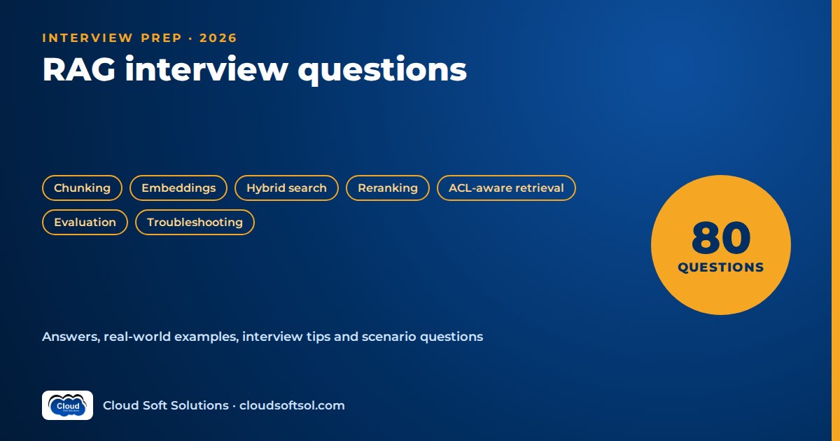 RAG interview questions 2026: 80 questions on chunking, embeddings, hybrid search, reranking, access control, evaluation and troubleshooting